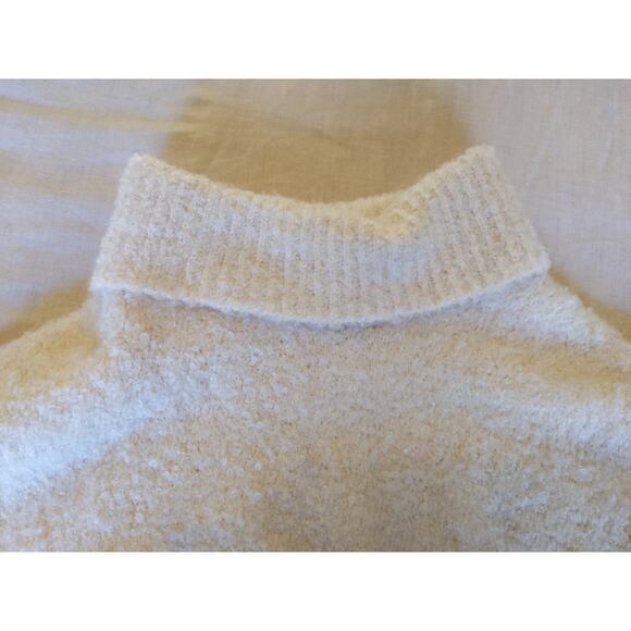 Zara Cream Fuzzy Turtleneck Sweater Colorblock Purple Orange Cuff Oversize Small - Picture 11 of 11
